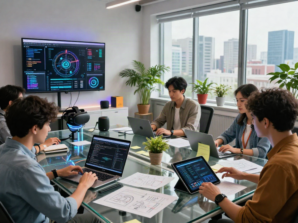 Developers collaborating on crush ai technology in a modern workspace.
