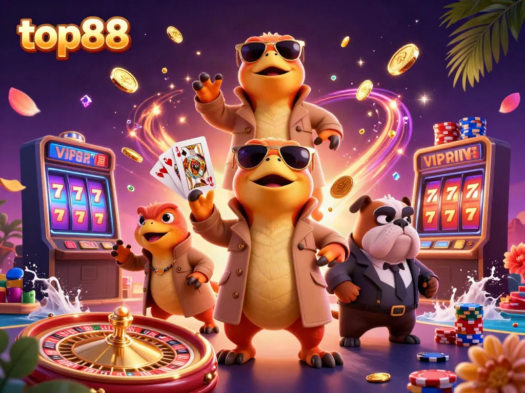 Experience the excitement of top88 in a thrilling casino scene with dynamic raptors and vibrant game elements.