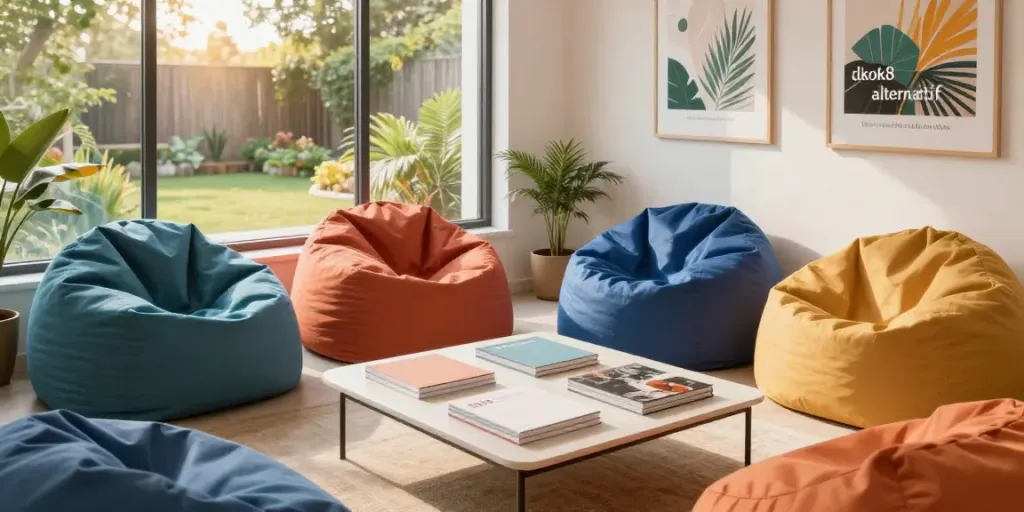 Cozy relaxation space illustrating rokok88 alternatif ideas with modern decor and sunlight.
