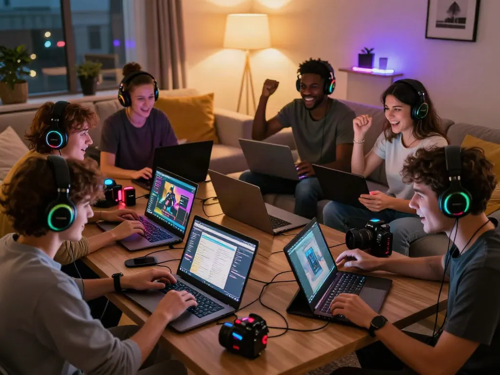rokok88 login process as friends enjoy online gaming together in a cozy lounge