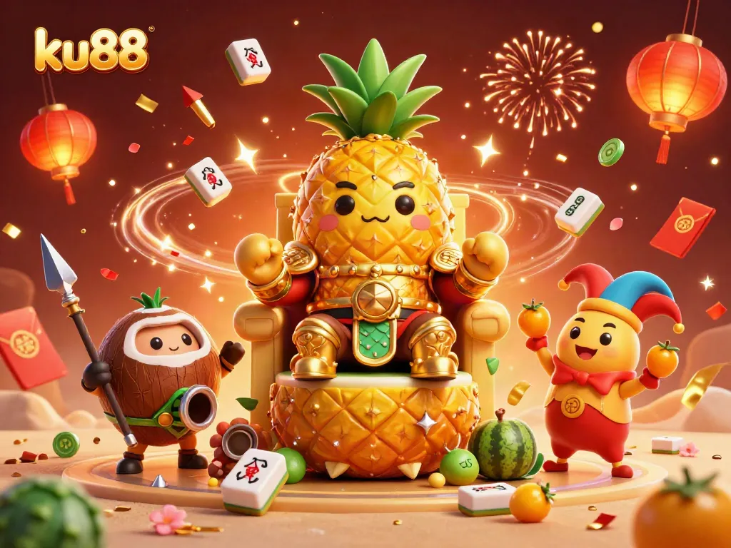 Spin the reels at ku88 with a vibrant 3D casino scene featuring lively characters and dynamic casino elements.