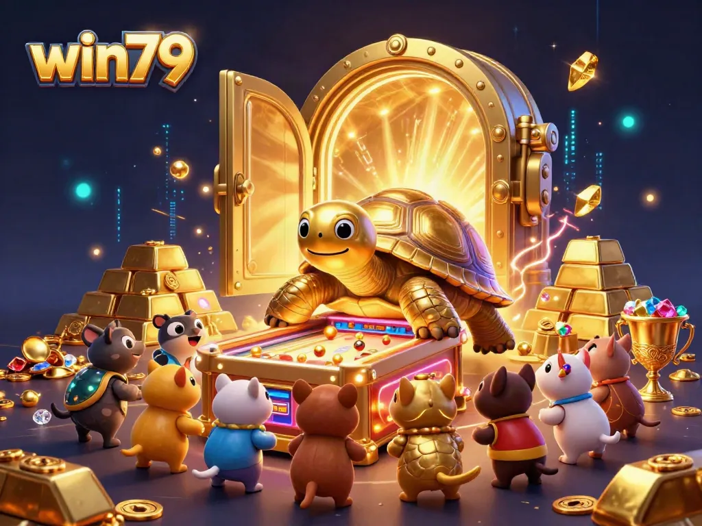 Experience thrilling gaming with win79 in a dynamic and colorful casino-themed illustration.